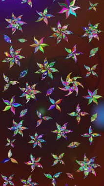 Küçük çiçekteki sevimli çiçek deseni. Kahverengi ve mor renkte çiçekler.