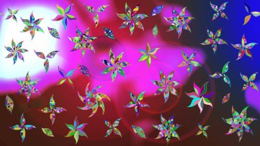 Kırmızı ve mavi renkte çiçekler. Raster illüstrasyonu. Çizim çiçek deseni duvar kağıdı için kullanılabilir.