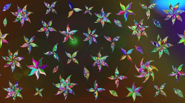 Kahverengi ve gri zarif küçük çiçekler ve kahverengi ve gri renkli komik böcekler, raster desen, illüstrasyon.