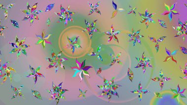 Çiçeksel nötr ve yeşil çizim deseni. Raster çiçek izi. Raster Yumuşak kumaş deseni. Klasik taslak çizimi.