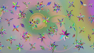 Raster illüstrasyonu. Küçük çiçekli yay deseni çiz. Suluboya stilinde tarafsız ve yeşil renkler üzerine.