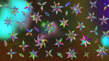 Motley illüstrasyonu. Kahverengi ve yeşil çiçekli bahar çiçekleri. Moda baskıları için zarif bir şablon. Küçük çiçekte güzel bir desen. Küçük renkli çiçekler..