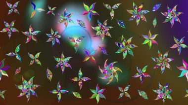 Raster illüstrasyonu. Kahverengi ve gri renklere karalamalar çizilmiş çiçek deseni.