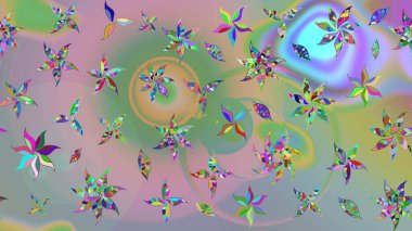 Moda baskıları için zarif bir şablon. Halk tarzı. Rengarenk çiçekleri ve yaprakları tarafsız ve yeşil renklerde olan harika bir çiçek deseni. Modern çiçek arkaplanı.