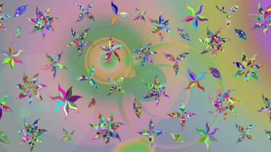 Tarafsız ve yeşil renklerde çiçekler. Raster düz çiçek çizim deseni. Tasarım hediye paketi, tebrik kartları, posterler ve afiş tasarımı.