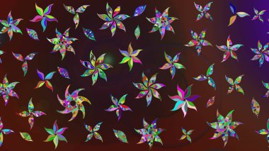 Düz Çiçek Elementleri Tasarımı. Renkli Bahar Teması eskiz kalıbı. Güzel çiçek deseni. Kahverengi ve mor renkte çiçekler.