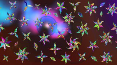 Raster Modaya uygun kumaş deseni. Düz Çiçek Elementleri Tasarımı. Renkli Bahar Teması eskiz kalıbı. Kahverengi ve mor renkli şirin çiçek deseni.