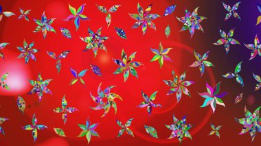 Kırmızı ve mor renkte çiçekler. Raster illüstrasyonunda çiçek deseni çizimi.