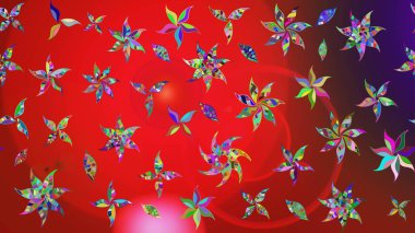 Kırmızı ve kahverengi renkte çiçekler. Raster illüstrasyonu. Şirin çiçek elementleri. Çizim.