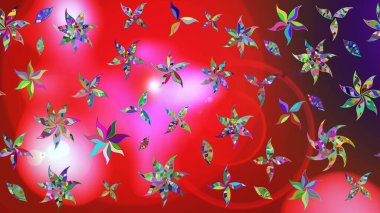 Renkli Bahar Teması eskiz kalıbı. Çiçek desenli eskiz. Düz Çiçek Elementleri Tasarım Raster illüstrasyonu. Kırmızı ve pembe renkte çiçekler.