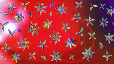 Düz Çiçek Elementleri Tasarımı. Raster illüstrasyonundaki çiçek desenli çizim. Kırmızı ve pembe renkte çiçekler. Renkli Bahar Teması çizim şablonu.