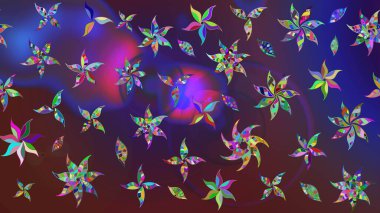 Raster illüstrasyonu. Çiçek desenli çizim. Düz Çiçek Elementleri Tasarımı. Mor ve mor renkli çiçekler. Renkli Bahar Teması eskiz kalıbı. Asya tekstil tarzında.