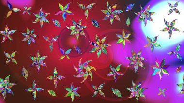 Modern çiçek arkaplanı. Halk tarzı. Moda baskıları için zarif bir şablon. Parlak renkli çiçekleri ve kırmızı ve menekşe rengi yaprakları olan harika bir çiçek deseni..