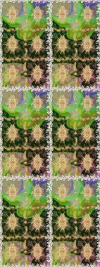 Çiçek deseni. Duvar kâğıdı barok, İspanyol kumaşı. Kusursuz raster arka plan. Kahverengi ve bej renklerde altın elementler. Şekil grafik deseni.