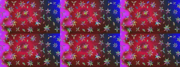 Tatil havası. Bahar mevsimi. Nazik romantik baskı. Kırmızı ve mavi renkte çiçekler. Raster güzel bir çiçek deseni çiziyor..