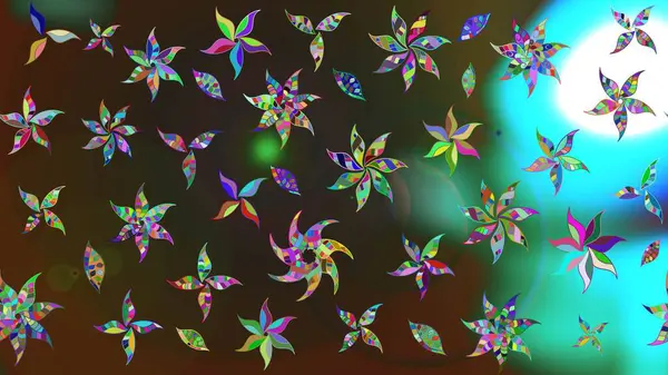 Düz Çiçek Elementleri Tasarımı. Renkli Bahar Teması eskiz kalıbı. Chichi 'nin kumaş kalıbını çiz. Raster illüstrasyonu. Çiçek deseni.