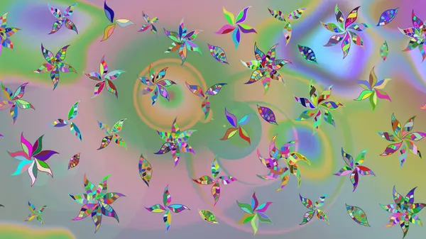 Tarafsız ve yeşil renklerde çiçekler. Raster illüstrasyonunda çiçek deseni çizimi.