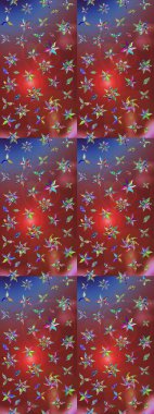 Raster illüstrasyonu. Kahverengi ve kırmızı renkte çiçekler. El çizimi çiçekli soyut çizim deseni.