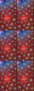 Tekstil için suluboya eskiz deseni. El çizimi çiçek çizimi deseni (fayans). Şirin çiçekleri, desenleri, kahverengi ve kırmızı renkleri olan renkli çizim deseni.