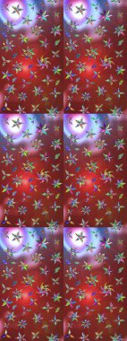 Modern çiçek arkaplanı. Moda baskıları için zarif bir şablon. Parlak renkli çiçekleri ve kahverengi ve kırmızı renkte yaprakları olan harika bir çiçek deseni. Halk stili.