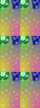 Raster illüstrasyonu. Şirin çiçekli eskiz deseni ve nötr ve yeşil renklerde yapraklar, suluboya çiçek deseni, duvar kağıdı, kart veya kumaş için fayanslı.