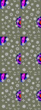 Kabile sanatı boho baskısı, klasik çiçek arkaplanı. Arkaplan dokusu, duvar kağıdı, yeşil ve beyaz renkli çiçek teması. Soyut etnik raster çizim kalıbı.