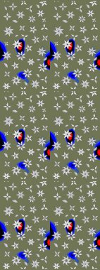 Raster deseni. Küçük çiçekteki sevimli çiçek deseni. Raster illüstrasyonu. Soyut çiçek çizim kalıbı arka planı. Yeşil ve nötr renklerde.