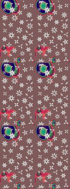 Raster illüstrasyonu. Çiçek süslemeli çizim deseni. Kahverengi ve nötr renkte çiçekler.