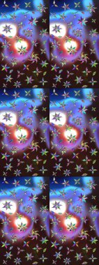 Kahverengi ve mavi renkli çiçekler. El çizimi çiçekli soyut çizim kalıbı. Raster illüstrasyonu.