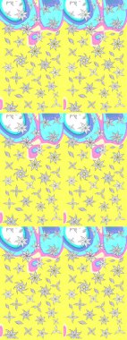 Sarı ve mavi renkte çiçekler. Gömlek, arka plan modelini çiz. Tropik çiçekler.