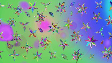 Yumuşak, yaz çiçekleri yeşil ve mavi renklerde. Küçük çiçekteki sevimli çiçek deseni. Raster illüstrasyonu. Raster deseni.