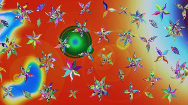 Raster Güzel kumaş deseni. Raster suluboya deseni, narin çiçekler, turuncu ve kırmızı çiçekler, tebrik kartı şablonu..