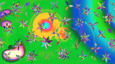 Raster. Güzel suluboya çiçekler, parlak resim ilham verici yeşil ve mavi çiçek desenli eskiz arka plan.