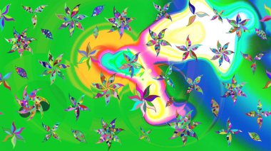 Düz Çiçek Elementleri Tasarımı. Renkli Yaz Temalı eskiz kalıbı. Raster Illustrasyon 'daki Çiçek Deseni' nin son moda çizimi. Güzel kumaş deseni.