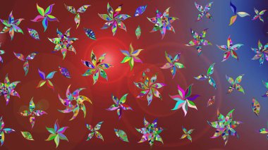 Düz Çiçek Elementleri Tasarımı. Renkli Bahar Teması eskiz kalıbı. Kahverengi ve kırmızı renkte zarif çiçekli suluboya. Raster illüstrasyonu.