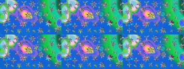 Mavi ve yeşil renkli çiçekler. Çiçekli karalama şeklinde Raster çiçek deseni. Nazikçe, güzel çiçek arkaplanı..