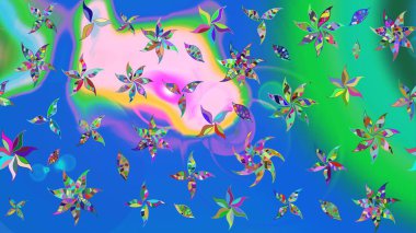 Çiçekli çiçek deseni, suluboya. Düz Çiçek Elementleri Tasarım Raster illüstrasyonu. Mavi ve yeşil renkte çiçekler. Renkli Bahar Teması çizim şablonu.