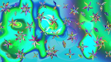 Çiçek desenli eskiz. Mavi ve yeşil renkli çiçekler. Tişört baskısı için çiçek boyama rasteriName.