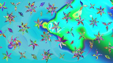 Çiçekli karalama şeklinde Raster çiçek deseni. Mavi ve yeşil renkli çiçekler. Nazik, narin çiçek arkaplanı.