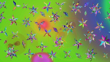 Raster. Yeşil ve mor renkli güzel çiçekli eskiz deseni, suluboya çiçek deseni, duvar kağıdı, kart veya kumaş için fayanslı.