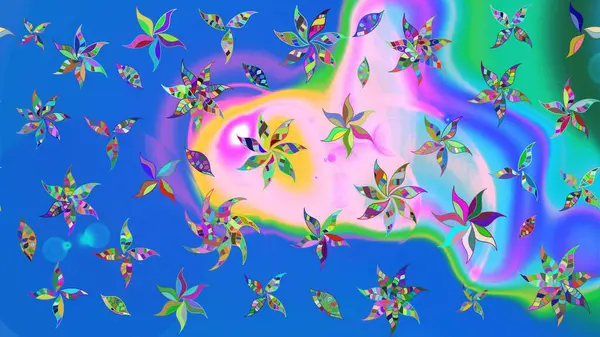 Renkli Bahar Teması eskiz kalıbı. Düz Çiçek Elementleri Tasarımı. Süslü kumaş deseni. Raster illüstrasyonunda çiçek deseni çizimi.