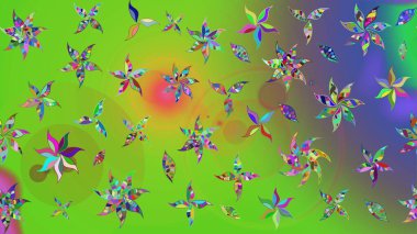 Renkli Bahar Teması eskiz kalıbı. Düz Çiçek Elementleri Tasarımı. Güzel çiçek deseni. Yeşil ve mor renkte çiçekler.