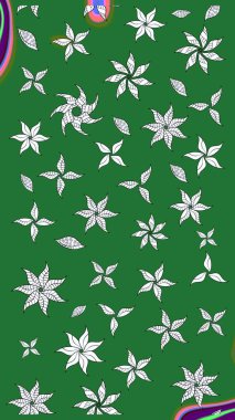 Suluboya çiçekli çiçek deseni. Raster illüstrasyonu. Yeşil ve nötr renklerde Asyalı tekstil.