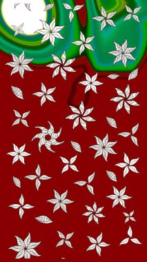 Çiçekler kırmızı ve yeşil renklerde. Raster illüstrasyonu. Renkli Bahar Teması eskiz kalıbı. Düz Çiçek Elementleri Tasarımı. Asya tekstil tarzında. Çiçek desenini çiz.