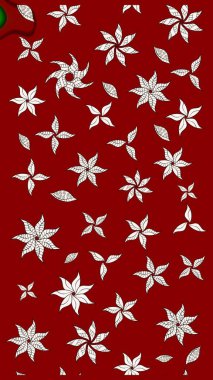 Asya tekstil tarzında. Çiçek desenli çizim. Raster illüstrasyonu. Kırmızı ve nötr renklerde çiçekler. Raster illüstrasyonu.