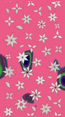 Çiçekli yumuşak bir eskiz şekli. Pembe ve nötr renklerde bahar çiçekleri. Raster çiçekleri klasik tarzda çizilmiş. Raster illüstrasyonu.