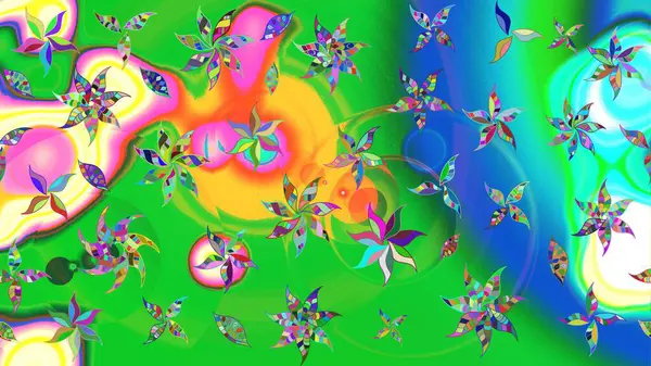 Yeşil ve mavi renkte çiçekler. Nazik, sevimli çiçek arkaplanı. Raster çiçek desenli ve çiçekli..