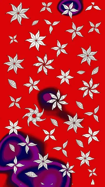 Raster illüstrasyonu. Eskiz arkaplan modeli. Kırmızı ve nötr renklerde yaprakları olan yabani çiçekler. Suluboya, elle çizilmiş.