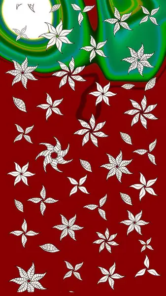 Çiçekler kırmızı ve yeşil renklerde. Raster illüstrasyonu. Renkli Bahar Teması eskiz kalıbı. Düz Çiçek Elementleri Tasarımı. Asya tekstil tarzında. Çiçek desenini çiz.