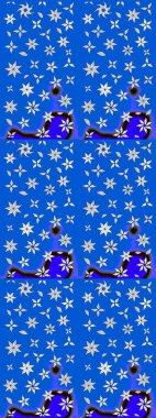 Çiçek buketleriyle klasik bir eskiz şekli. Raster illüstrasyonu. Mavi ve nötr renklerde.